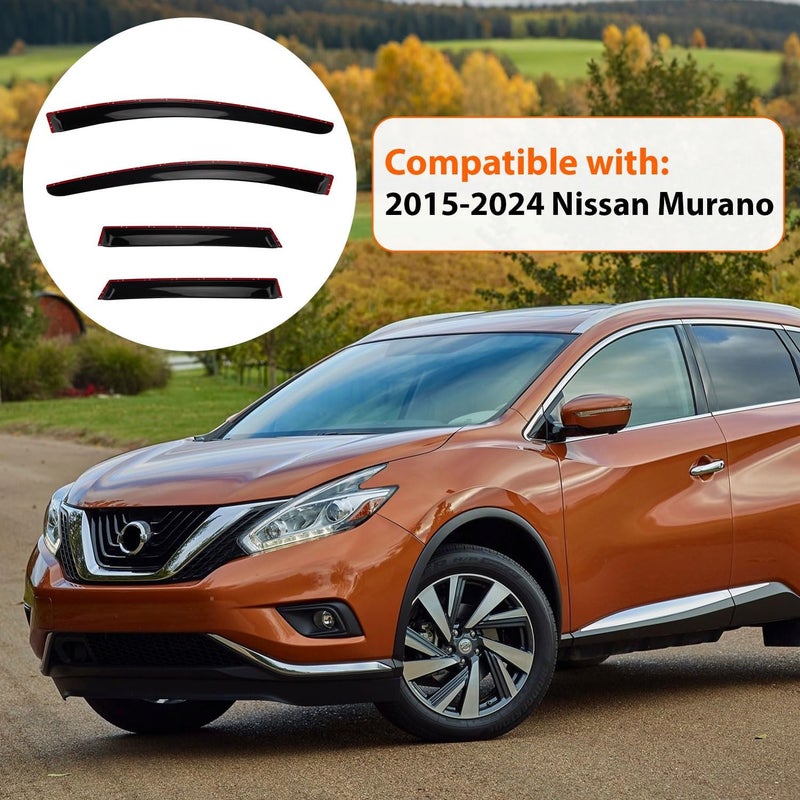 PLDDE Rain Guards Compatible with 2015-2024 Nissan Murano,Tape-On Side Window Visor Wind Deflector Vent Visors Car Accessories 4pcs - Image 2